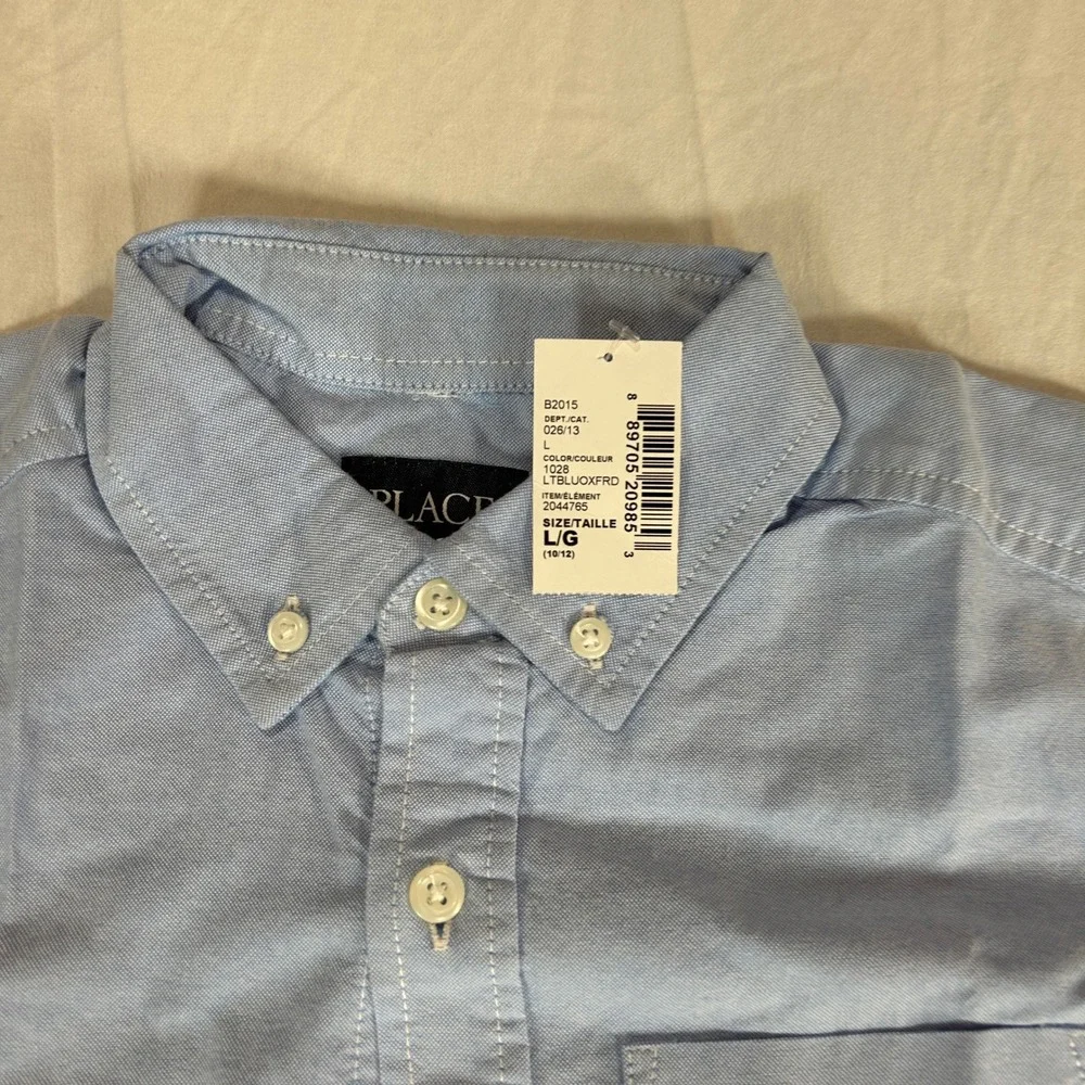 Childrens Place Boys Light Blue Oxford Short Sleeve Button Down Shirt 10/12 L